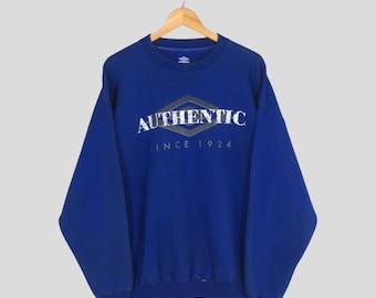 Sudadera vintage Umbro auténtica con cuello redondo, talla XL, color azul y logotipo estampado clásico de Umbro, jersey extragrande de fútbol de Umbro, talla XL