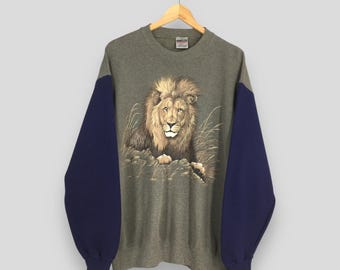 Vintage Lion Potrait Animal Sweatshirt Medium Lion King Animal