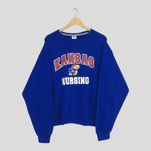 Vintage Kansas Jayhawks Sweatshirt Große KU Kansas State Universität Gedruckt Logo Pullover Jayhawks Football Pullover Kansas Nursing Sweater L