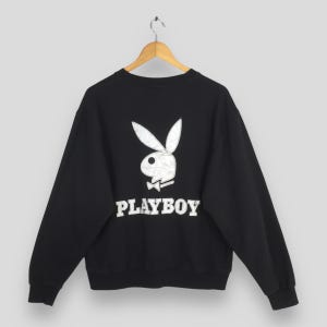 Vintage Playboy Bunny Black Large Sweatshirt Streetwear Playboy Jumper Playboy Big Logo Embroidered Pullover Playboy Women Sweater Size L