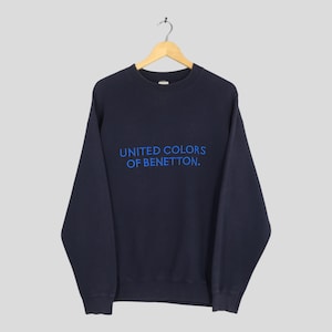 Vintage United Colors Of Benetton Blue Sweatshirt Medium United Colors of Benetton Embroidery Spell Out Crewneck Benetton Racing Sweater M