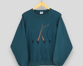 Sudadera vintage de los años 90 de Vail Ski Mountain Colorado, color verde, con bordado de Vail Colorado, talla mediana, para esquiar y esquiar, talla M