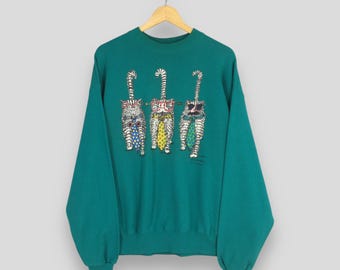 Vintage 90s Carol Montgomery Get Serious Sweatshirt XLarge Cats Cute Mirror Printed Pullover Cat Funny Jumper Cats Trio Walk Sweater Size XL