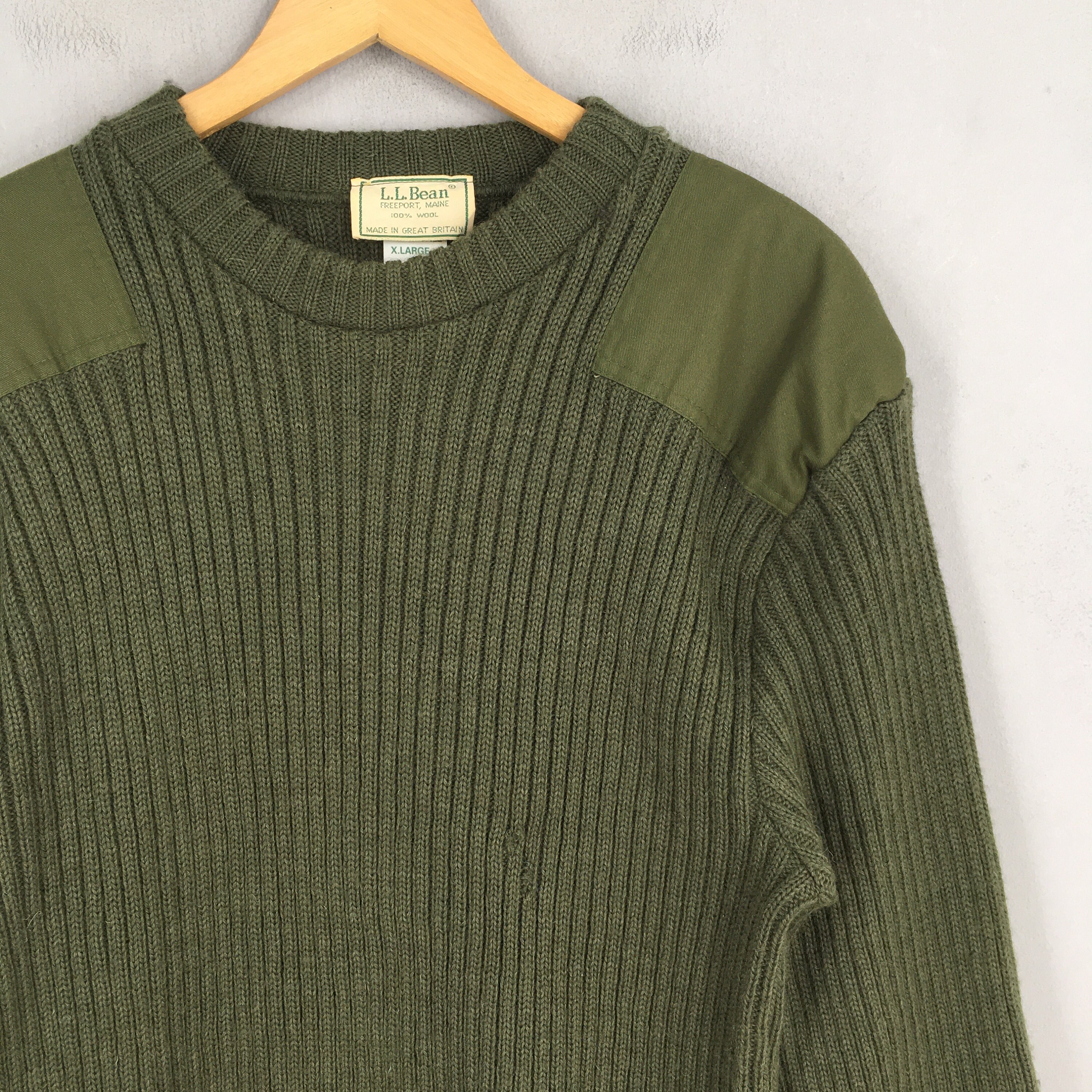 Vintage 80s LL Bean Dark Green Merino Wool Commando Sweater