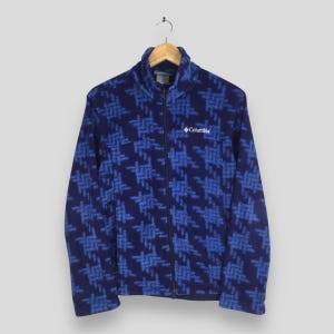 Vintage Columbia Sportswear Blue Fleece Sweatshirt Medium Columbia Houndstooth Pattern Zipper Jumper Columbia Usa Sweater Jacket Size M