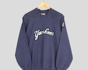 Vintage 90s New York Yankees MLB Blue Sweatshirt XLarge Yankees Baseball Crewneck Yankees Embroidered Jumper NY Yankees Sweater Pullover XL