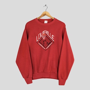 Vintage Louisville Cardinals NCAA Czerwona bluza Duża Louisville Cardinals Haftowany okrągły dekolt Cardinals University Basketball Sweter L