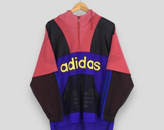 Vintage 90s Adidas Trefoil Multicolor Hoodie Sweatshirt Large Adidas Sportswear Jumper Adidas Trefoil Embroidery Crewneck Adidas Sweater L