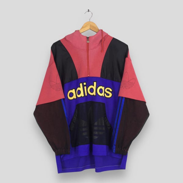 vintage des années 90 Adidas trèfle multicolore sweat à capuche grand pull Adidas trèfle broderie ras du cou Adidas pull L