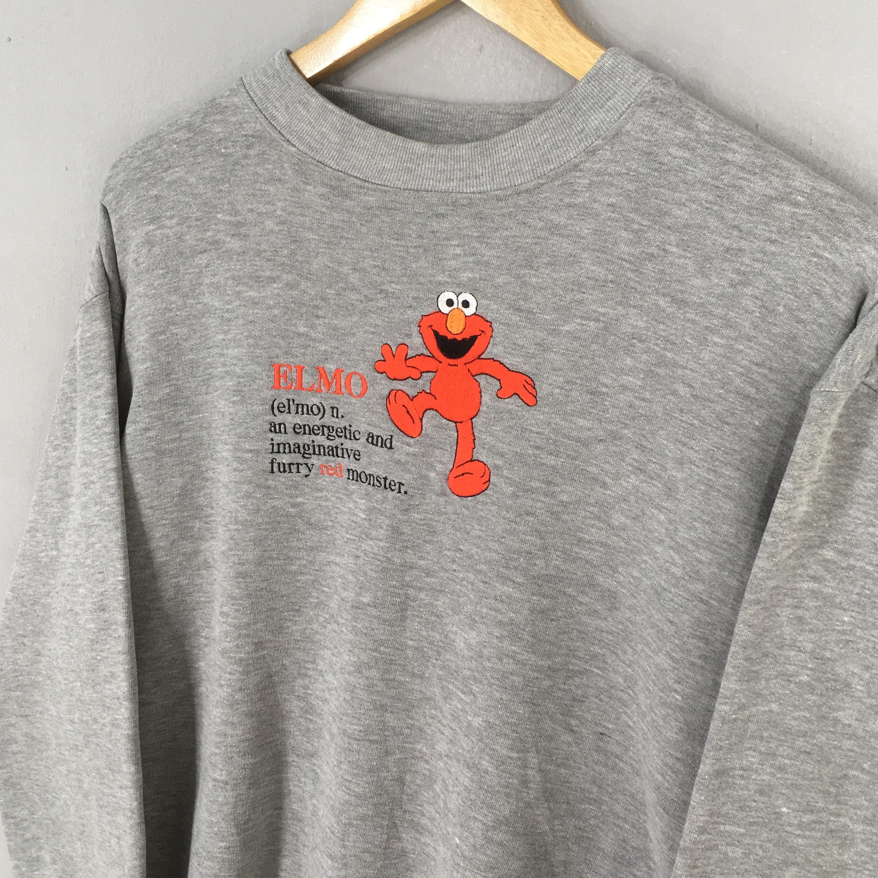 Vintage 90s Sesame Street Elmo Gray Sweatshirt Large Red Elmo ...