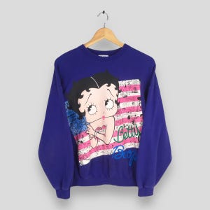 Vintage 90s Betty Boop Purple Sweatshirt Medium Betty Boop American Flag Printed Crewneck Fleischer Studios Jumper Betty Boop Sweater Size M