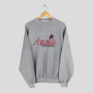 Vintage 90s Arkansas Razorbacks NCAA Gray Sweatshirt Large Arkansas Razorback Embroidery Logo Crewneck University Of Arkansas Sweater Size L