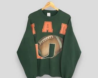 Vintage University of Miami Hurricanes Green Sweatshirt XLarge Miami Hurricanes Printed Jumper Miami Hurricanes Football NCAA Sweater XL