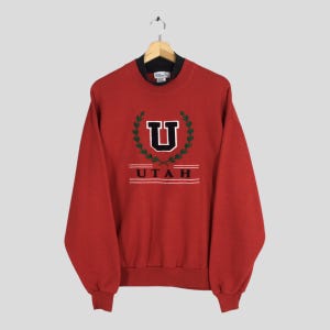 Vintage 90s University of Utah Red Sweatshirt Large Utah Utes NCAA Pullover Utah University Apparel Embroidered Logo Sweater Size L