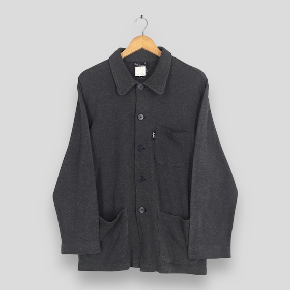 ジャケット・アウター 90s agnes b boiled wool felt jacket Vintage 90s Agnes B Button Collar Gray Sweatshirt Agnes B Paris