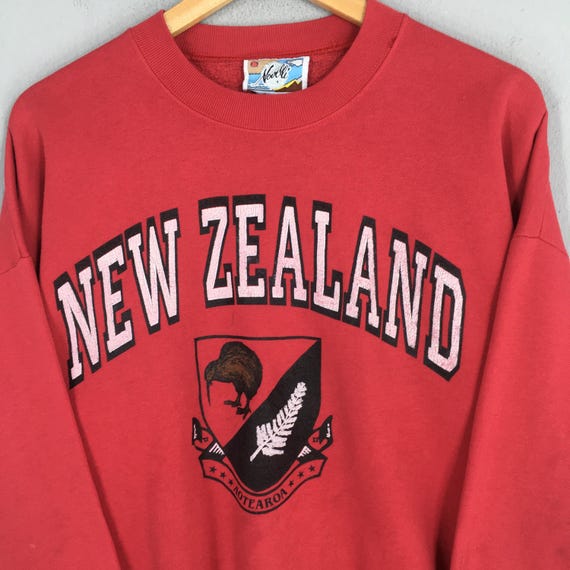 Vintage New Zealand Aotearoa Red Sweatshirt Large New Zealand Aotearoa Printed Logo Jumper New Zealand State Souvenir Sweater Size L View 2