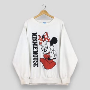 Vintage 90er Jahre Minnie Maus Weiß Sweatshirt 2XLarge Minnie Maus Gedruckt Grafik Pullover Walt Disney Pullover Minnie Mickey Pullover Größe 2XL