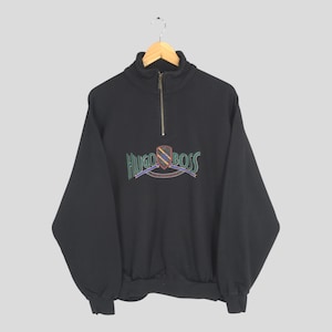 Vintage 90s Hugo Boss Half Zipper Black Sweatshirt Xlarge Hugo