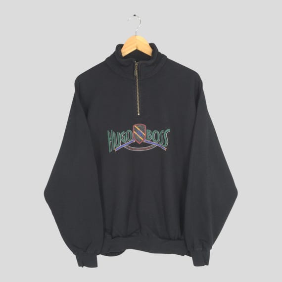 Vintage 90s Hugo Boss Half Zipper Black Sweatshirt Xlarge Hugo
