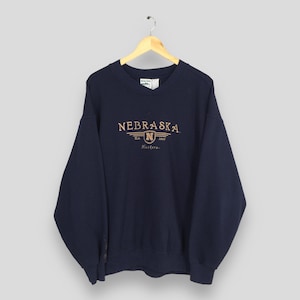 Vintage Nebraska Huskers Football Sweatshirt XLarge Nebraska Cornhuskers Blue Crewneck University Nebraska Jumper Nebraska NCAA Sweater XL
