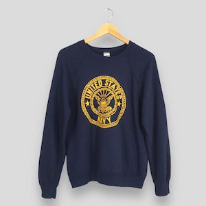 Vintage United States Navy Blue Sweatshirt Large Navy Usn Logo Printed Crewneck Military Us Navy Sweater United States Navy Crewneck Size L