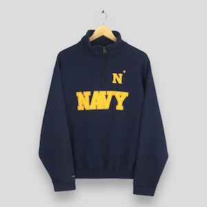 Vintage United States Navy Half Zipper Sweatshirt Large Navy Usn Embroidered Crewneck Military United States  Navy Academy Pullover Size L