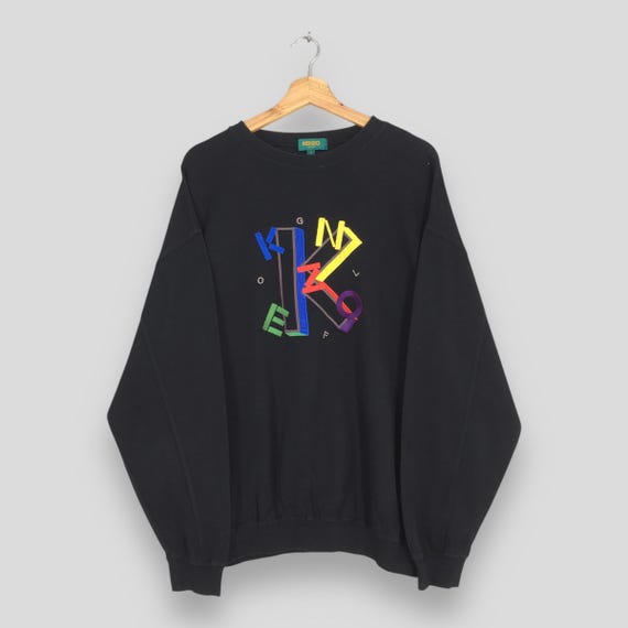 Vintage Kenzo Golf Black Sweatshirt XLarge Kenzo Japan Sportswear Jumper Kenzo Multicolor Embroidered Logo Crewneck Kenzo Japan Sweater XL