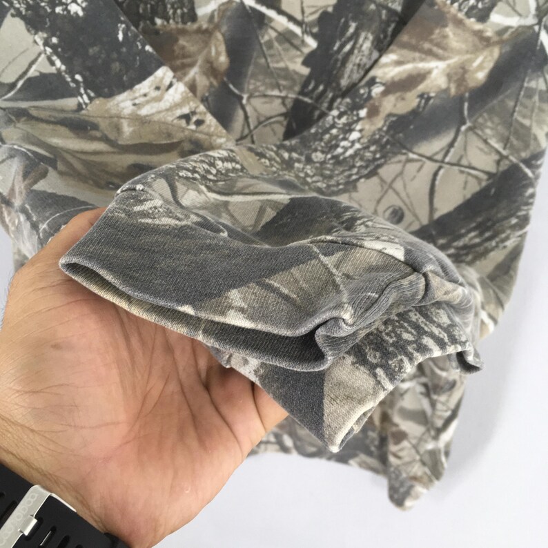 Vintage Outfitters Ridge Mossy Oak Camo Sweatshirt Large Camouflage Real Tree Hunting Crewneck Jumper Mossy Forest Bucks Printed Sweater L image 4