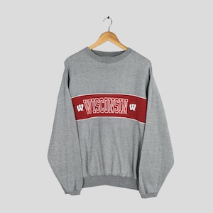 Vintage Wisconsin Badgers Uw Madison Grey Sweatshirt Large University Wisconsin Badgers Football Jumper Wisconsin Badgers Sweater Size L