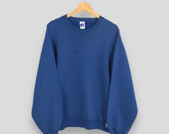Vintage 90s Russell Athletic Blue Plain Sweatshirt Large Russell Athletics Blue Crewneck College Jumper Sports Russell Blanks Sweater Size L