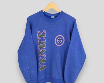 Vintage 90&#39;s Venice Italia Blue Sweatshirt Large Venice Italy Pullover Venice Spell Out Printed Jumper Venice City Italy Sweater Size L
