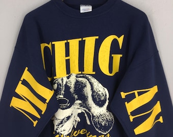 Vintage Michigan Wolverines Blue Sweatshirt XLarge Michigan State Crewneck Michigan University Pullover Michigan Wolverines Umich Jumper XL