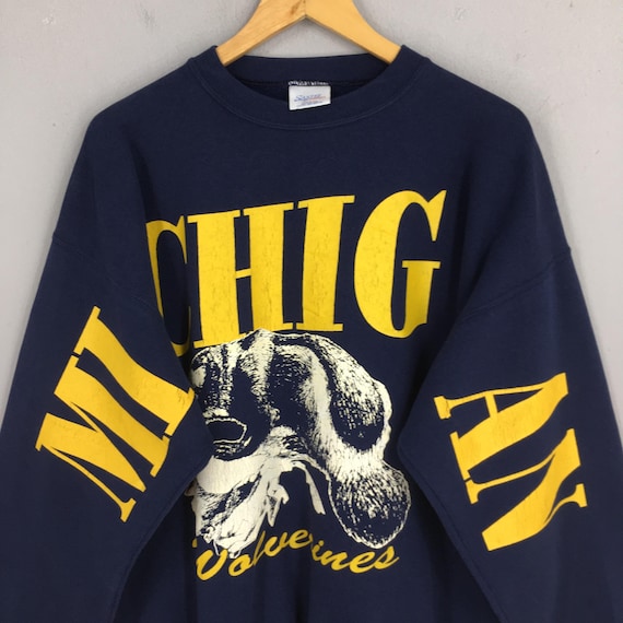 Vintage Michigan Wolverines Blue Sweatshirt Xlarge Michigan State