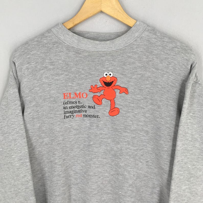 Vintage 90s Sesame Street Elmo Gray Sweatshirt Large Red Elmo ...