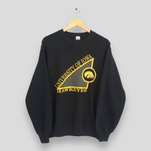 Vintage 90s Distressed Iowa Hawkeyes NCAA Sweatshirt XLarge Iowa Hawkeyes Spell Out Logo Sweater University Of Iowa Black Crewneck Size XL