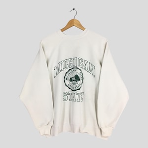 Vintage Michigan State University White Sweatshirt XLarge MSU Michigan State University Printed Logo Crewneck Michigan Spartans Sweater XL