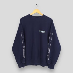 Sudadera azul de surf Piko vintage de los años 90, sudadera grande con estampado hawaiano de longboard Piko, jersey playero Aloha Piko, jersey de surf talla L