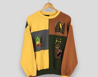 Vintage Jc De Castelbajac Multicolor Sweatshirt Large Jc Castelbajac Medieval Wooden Door Jumper Castelbajac Castle Art Wool Sweater Size L