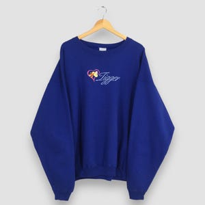 Vintage Tigger Disney Blue Sweatshirt 2XLarge Tigger Cartoon Embroidered Crewneck Winnie The Pooh Character Jumper Disneyland Sweater 2XL