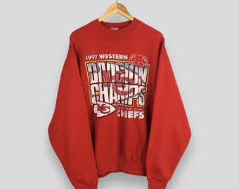 Vintage 90s Kansas City Chiefs NFL Sweatshirt XLarge Kansas City Chiefs Printed Crewneck KC Chiefs 97 Western Division Champions Pullover XL