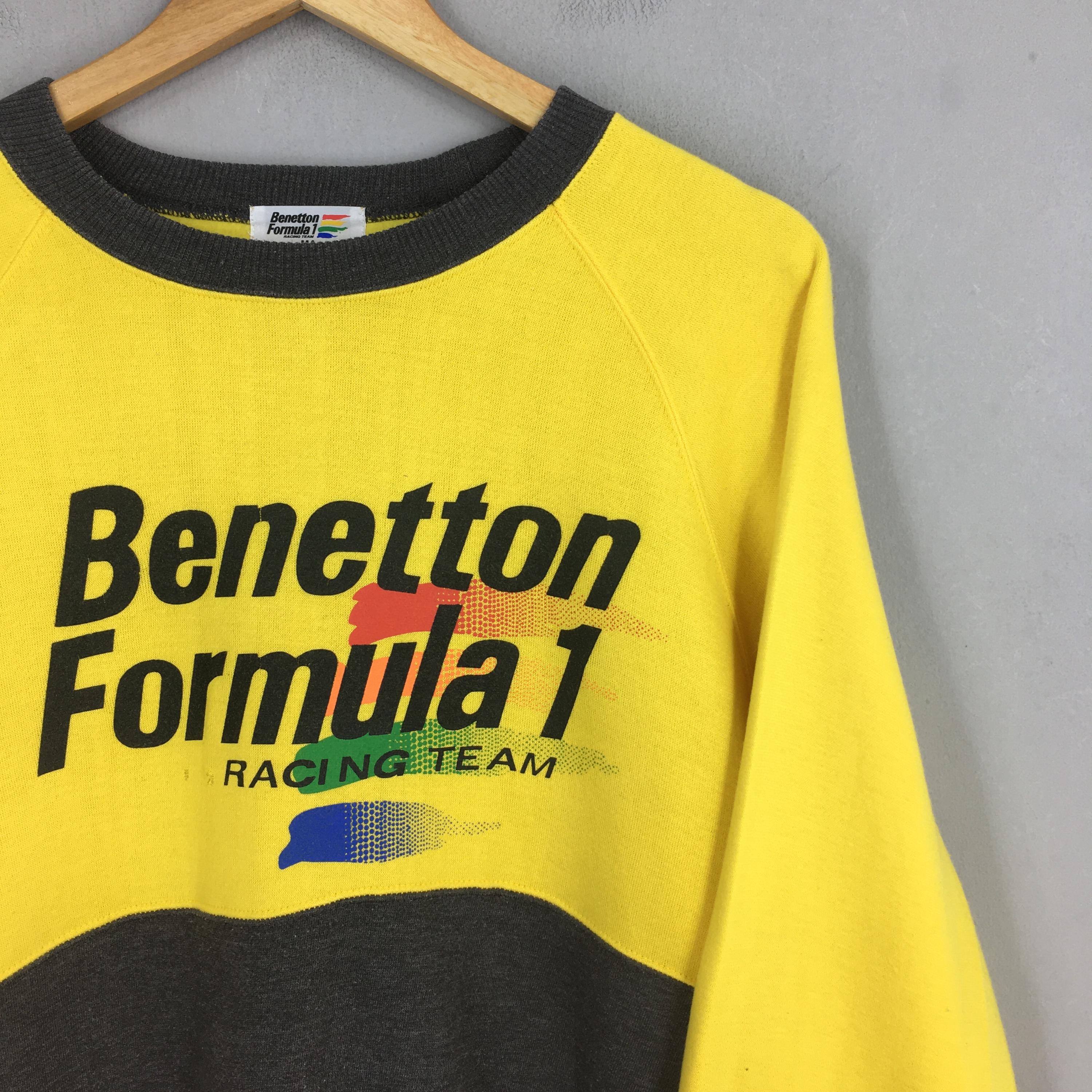 Vintage Benetton Formula 1 Yellow Sweatshirt Medium 90s Benetton