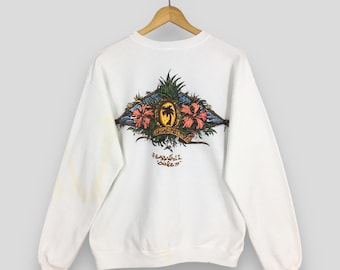 Felpa bianca vintage anni '80 con stampa Local Motion Surf, maglione grande con stampa Local Motion Surf, maglione da spiaggia con onde oceaniche, taglia L