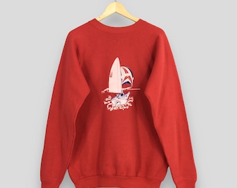 Vintage 90s Sailing Beach Printed Sweatshirt XLarge Palm Beach Yacht Beach View Graphics Crewneck Ocean Wave Sailing Sport Jumper Sweater XL