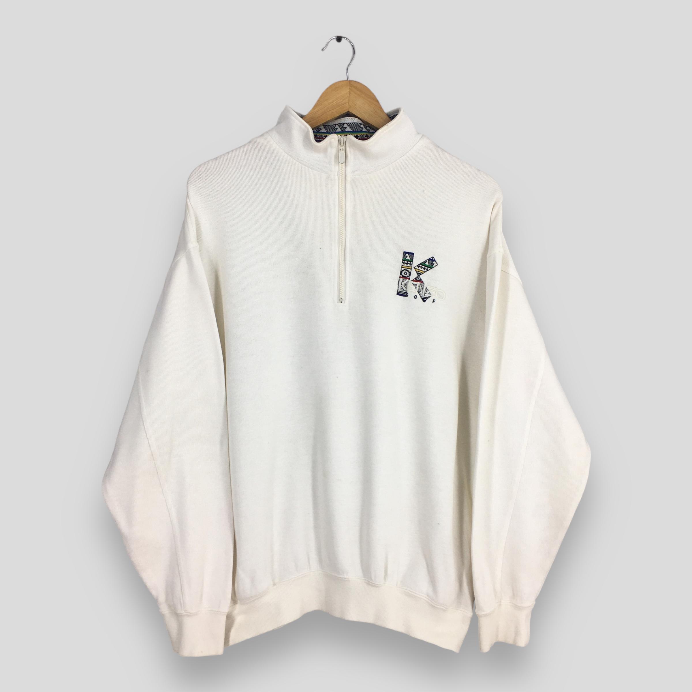 トップス KENZO GOLF sweat trainer tops M Vintage Kenzo Golf White Half Zipper Sweater Large Kenzo