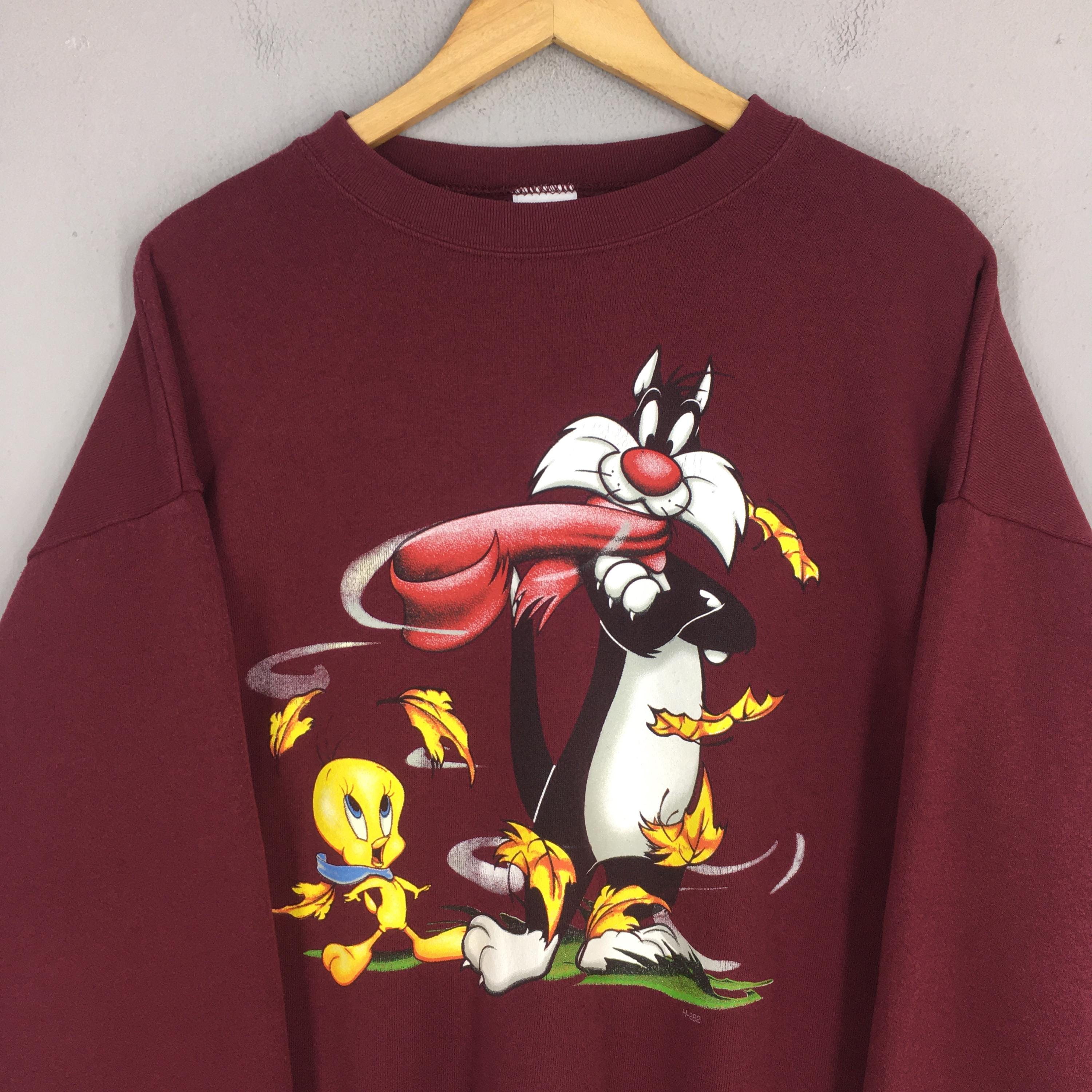 Tweety×Sylvester Design Sweat Tops Vintage Looney Tunes Tweety Sylvester Autumn Sweatshirt Xlarge