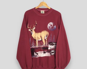 Vintage White Tail Deer Nature Wildlife 1987 sweat-shirt blanc taille adulte XL (convient à M) - France