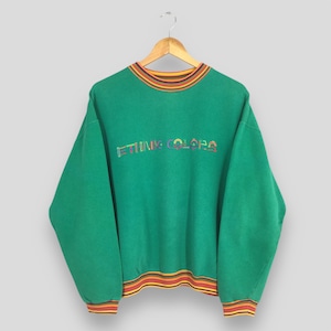 Vintage United Colors Of Benetton Green Sweatshirt Large Ethnic Colors Embroidered Spell Out Pullover UCB Benetton Racing F1 Sweater Size L