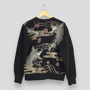 Vintage Fish Koi Sakura Blossom Sukajan Japan Sweatshirt Medium Sukajan Koi Souvenir Jumper Japanese Tatoo Culture Dragon Sweater Size M