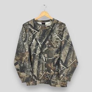Vintage Outfitters Ridge Mossy Oak Camo Sweatshirt Mittelgroße Tarnung Echter Baum Jagd Rundhalspullover Mossy Forest Bucks Gedruckt Pullover M
