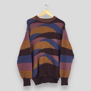 Vintage 80s Christian Aujard Abstract Navajo Crewneck 3D Knitwear Medium Christian Aujard Italy Native Tribal Multicolor Wool Sweater Size M